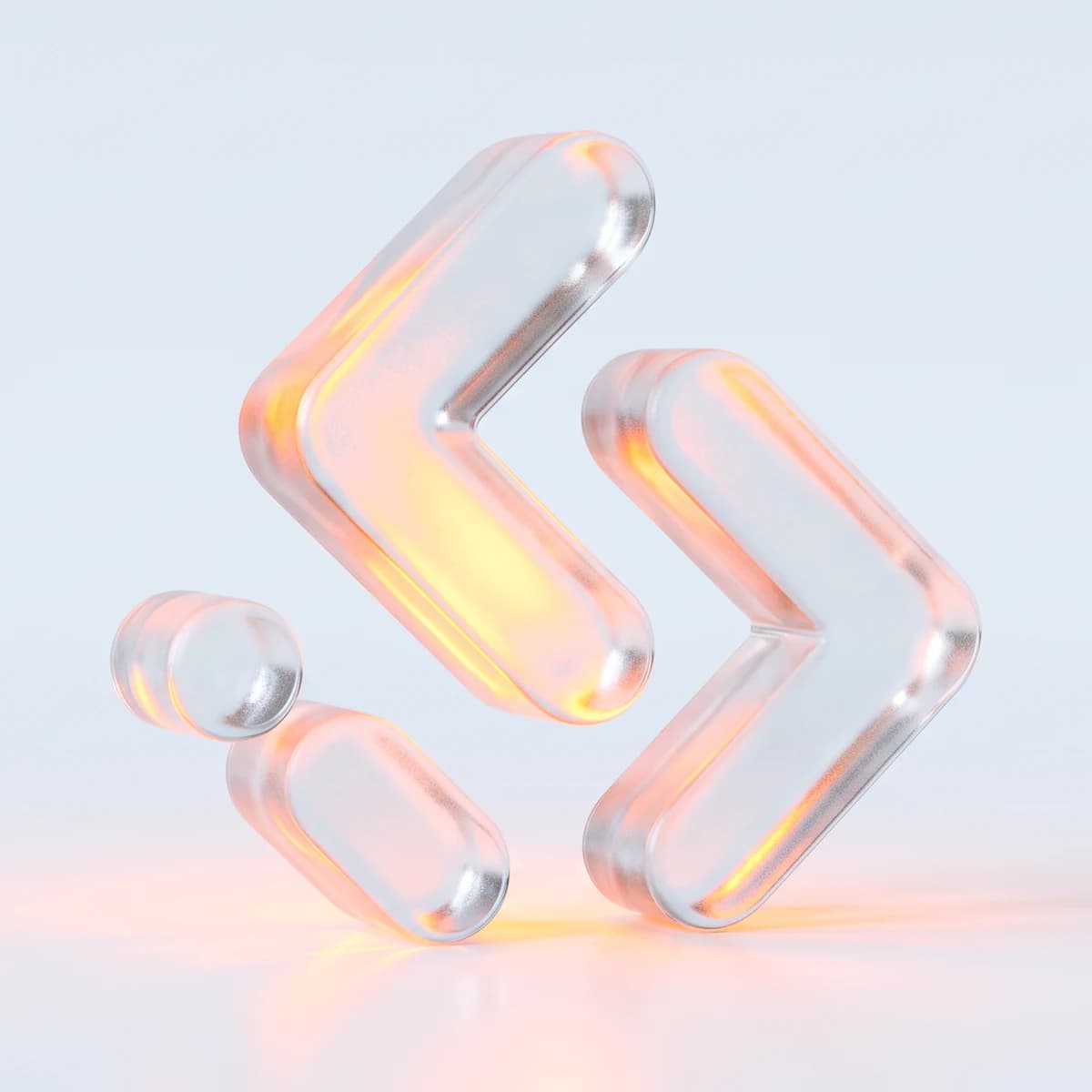 The IdeaSolved mark as a glass sculpture, glowing orange from inside